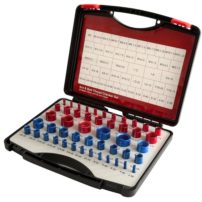 Nyoria 48PCS Nut and Bolt Thread Checker, 25 SAE & 23 Metric Box Kit Thread Gauge, Bolt Size Finder for Quickly Identifying - Image 1